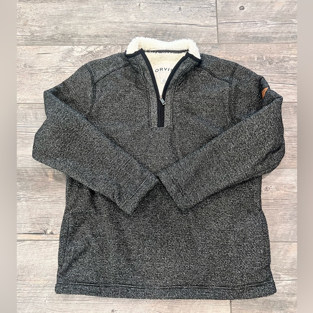 Orvis Men’s 1/4 zip sherpa lined black/gray‎ size medium pullover jacket